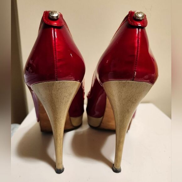 Stuart Weitzman Avignon Red Patent Leather Peep Toe Platform Pumps sz.8 Ret $425 - Picture 8 of 11